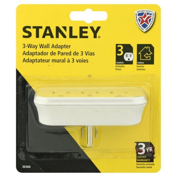 Stanley 30366 Grounded 3 Outlet Wall Adapter, White
