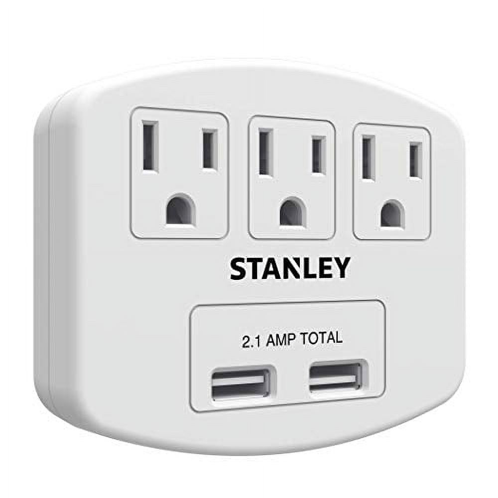 Stanley 30407 PlugMax 3 Outlet Adapter with 2 USB Ports, White