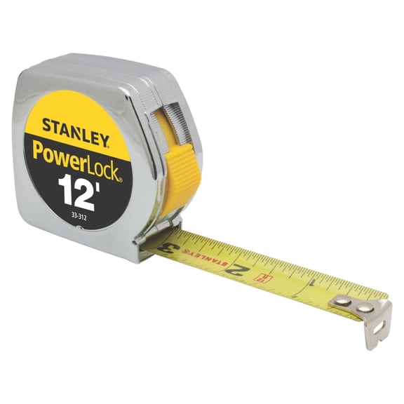 Stanley 33-312 PowerLock Metal Case Tape Rule, 3/4" x 12', Chrome, Each