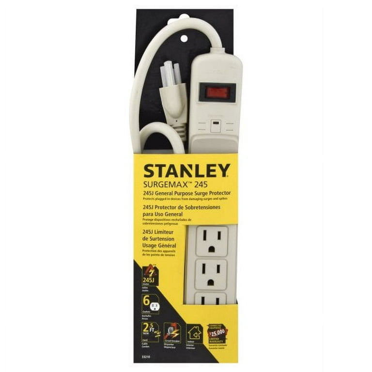 Stanley 31610 SurgeMax Pro 9 Outlet Metal Surge Protector, Black, 6 ft