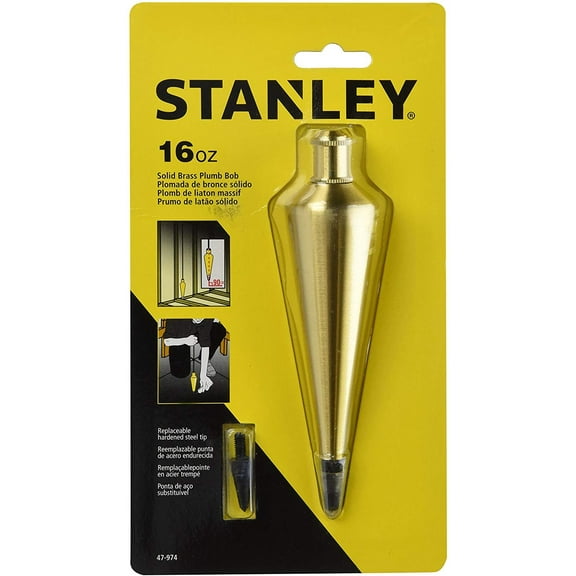 Stanley Brass Plumb Bob 47-974 - Durable, Hardened Steel Tip - 16 oz, Gold