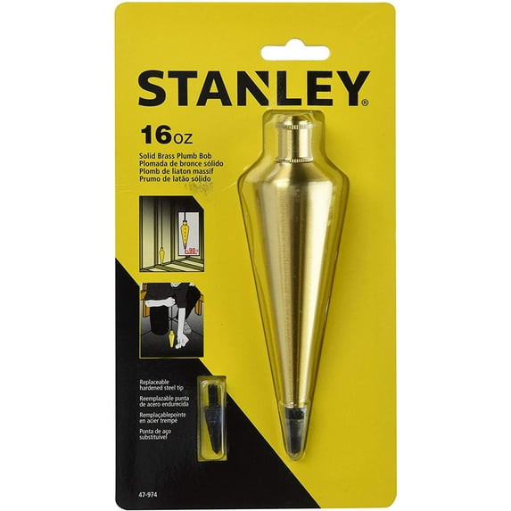 Stanley Brass Plumb Bob 47-974 - Durable, Hardened Steel Tip - 16 oz, Gold