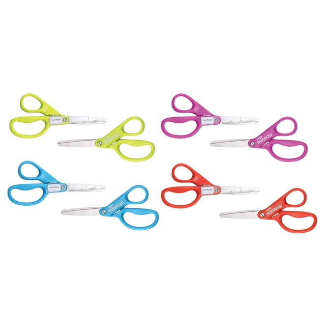 Stanley 5-inch Pointed Tip Minnow Kids Scissors, 8-Pack, Assorted Colors