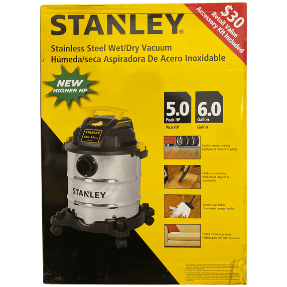 Stanley 6 Gallon Wet/Dry Vacuum 5.0- Peak HP - Stainless Steel