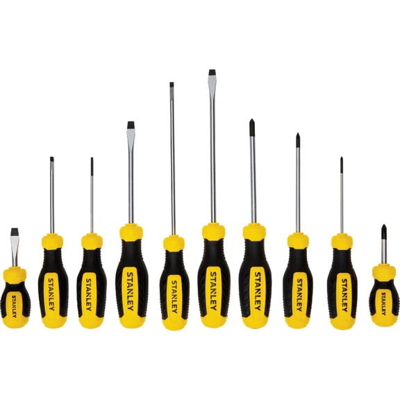 Stanley 60-100 10-Piece Standard Fluted Screwdriver Set — Heavy-Duty Construction, Professional Use