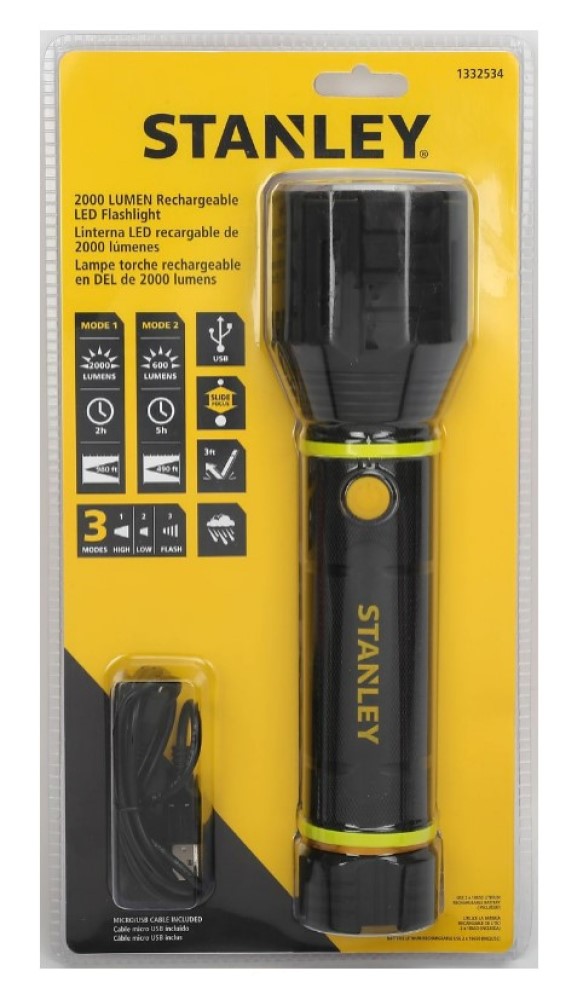 Stanley 65382B 2000 Lumen Rechargeable LED Flashlight Black