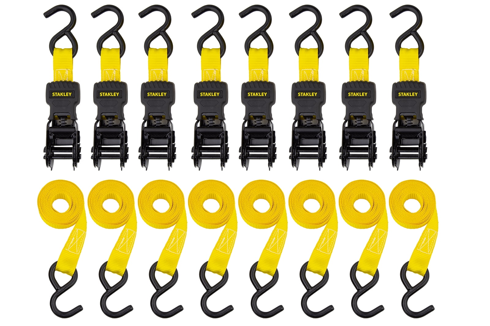 STANLEY S1000  1"x 10'x 1,500 lbs Light-Duty Ratchet Straps, 8-Pack