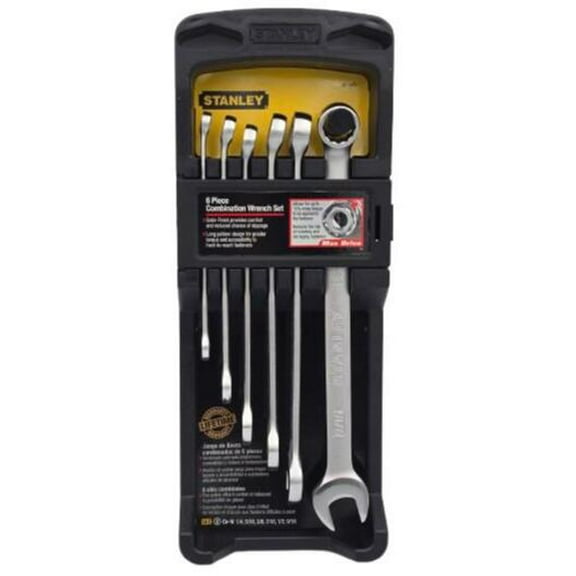 Stanley 87-247 6 Piece Satin Finish SAE Long Combination Max Drive Wrench Set 1/4" - 9/16" With Wall Mount