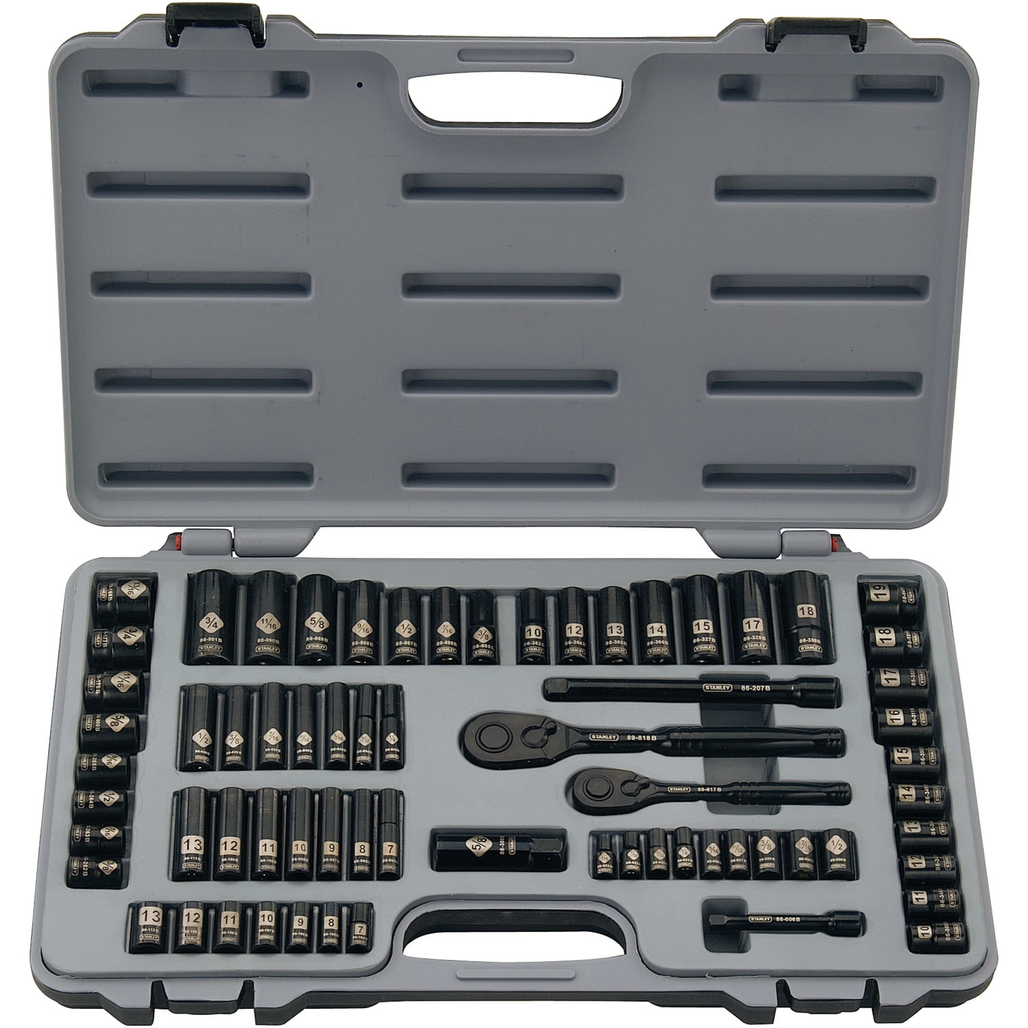 Stanley Black Chrome Mechanics Tool Kit, 69-Piece Wrench and