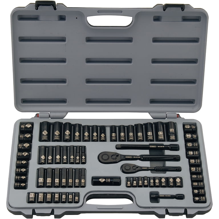 Stanley Black Chrome Mechanics Tool Kit, 69-Piece Wrench and