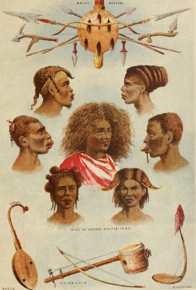Stanley & Africa c1875 African tribes and instruments Canvas Art - Unknown (18 x 24)