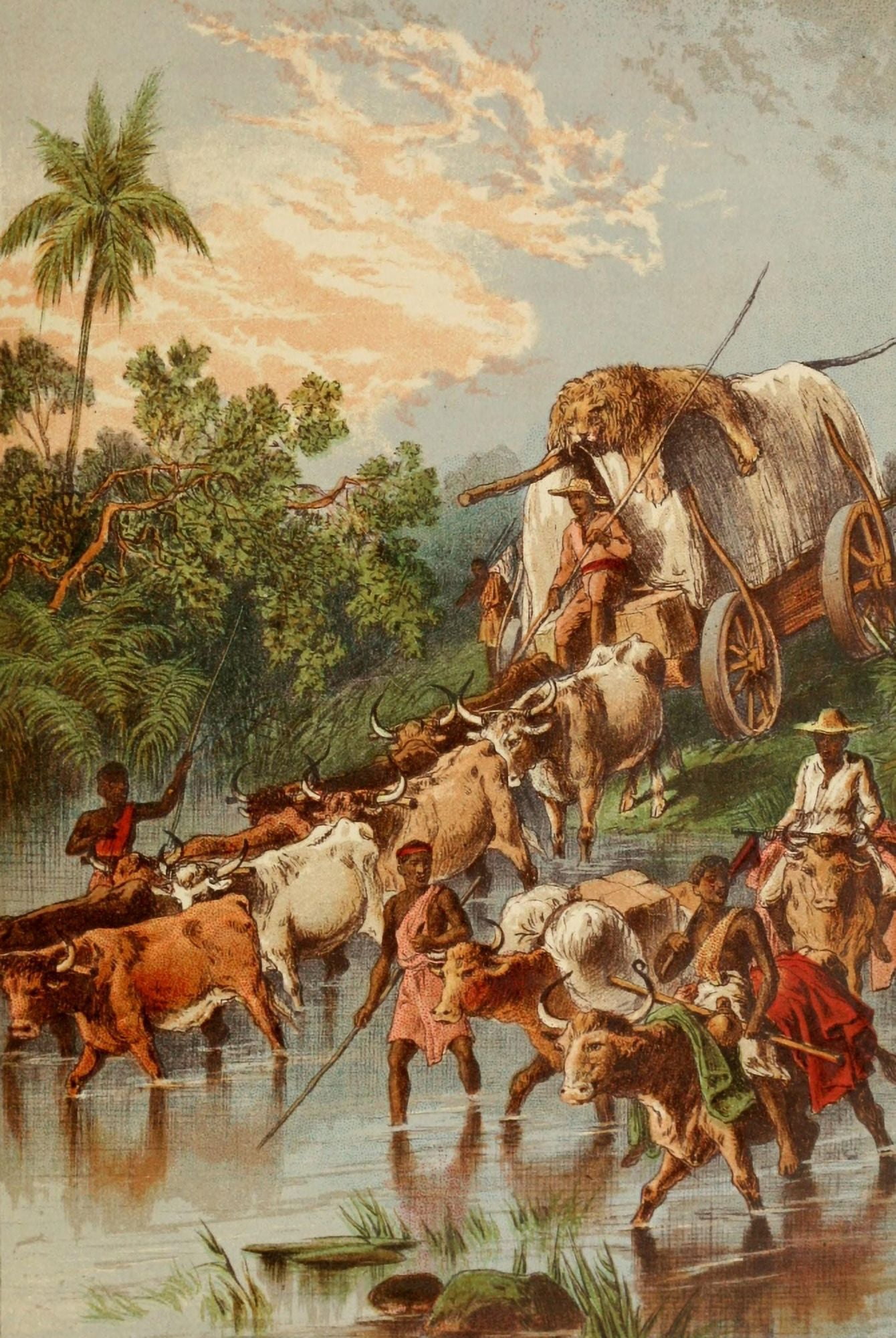 Stanley & Africa c1875 Crossing a stream in South Africa Canvas Art - Unknown (18 x 24)