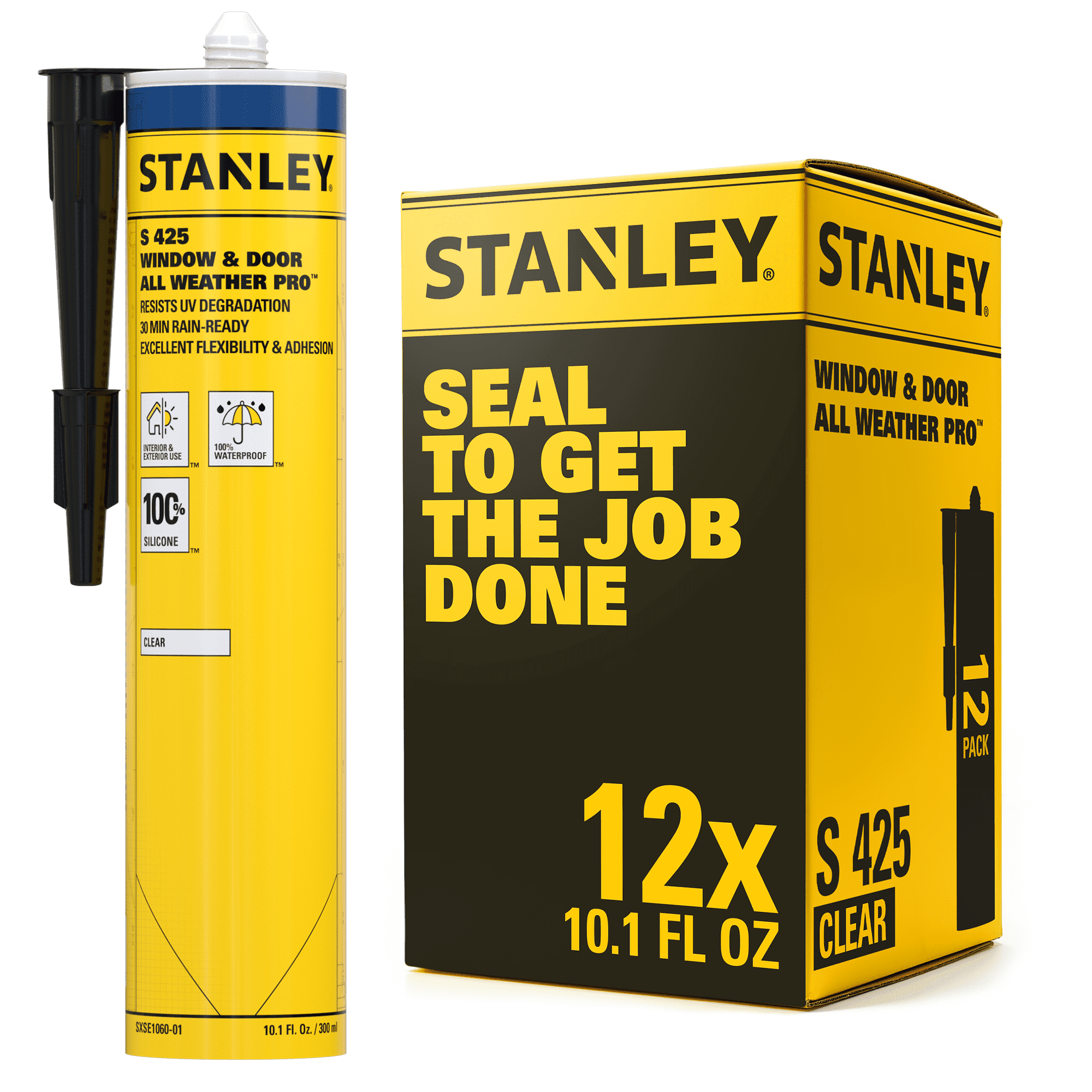 Stanley All Weather Pro Weatherseal Silicone Sealant,10.1 fl oz - Clear-12 Pack
