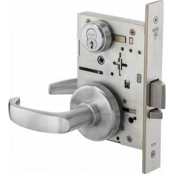 Stanley Best 45H7R14H626RH Brass Alloy 7 Pin Mortise Classroom 14 Lever Lock with H Rose Right Hand, Satin Chrome