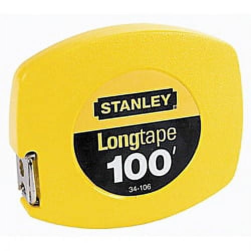 Long Tape Measure, 1/8" Graduations, 100 ft, Yellow
