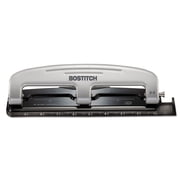 Stanley Bostitch Ez Squeeze Three-Hole Punch, 12-Sheet Capacity, Metal, Black/Silver