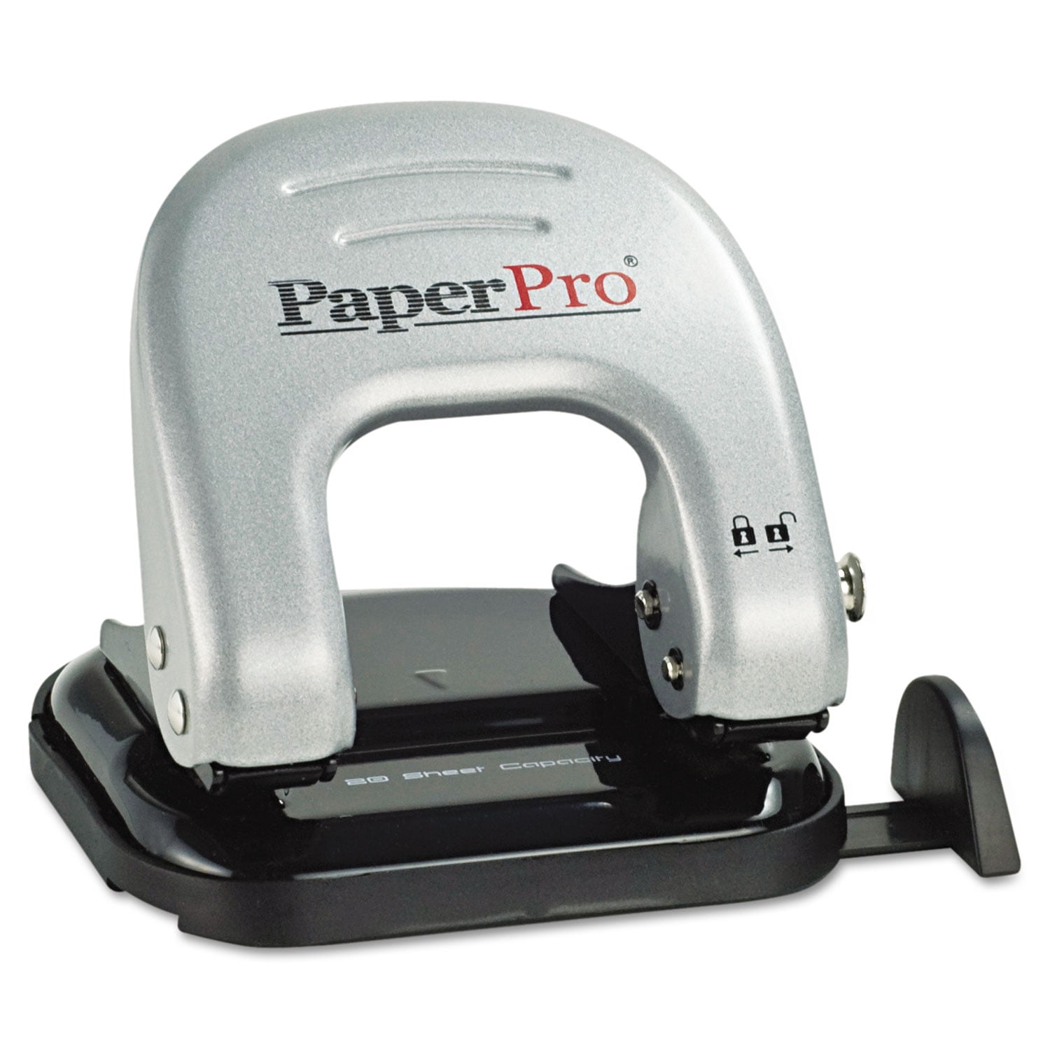 Stanley Bostitch Ez Squeeze Two-Hole Metal Punch, 20-Sheet Capacity, Black/Silver