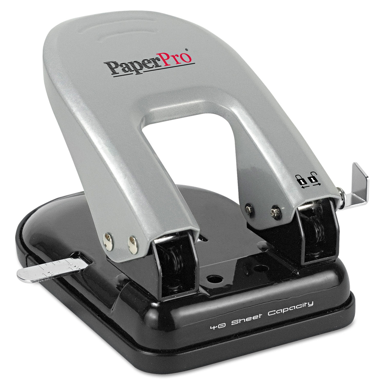 Stanley Bostitch Ez Squeeze Two-Hole Punch, 40-Sheet Capacity, Black/Silver