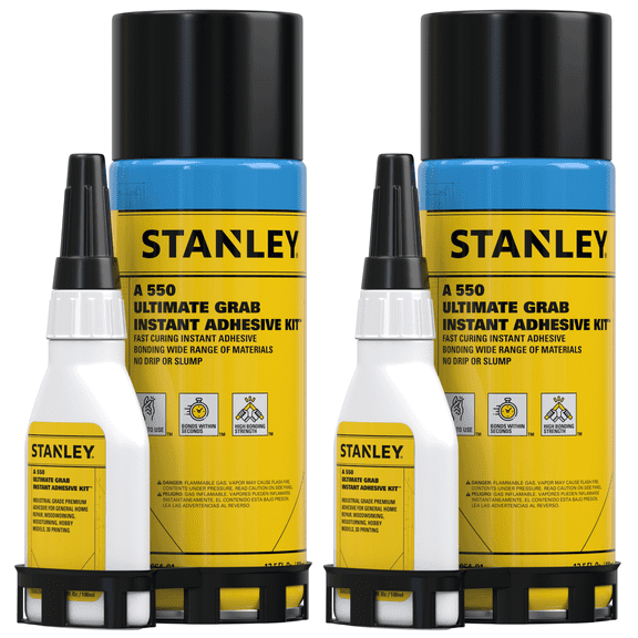 Stanley CA Glue with Activator Bundle, (3.4 oz. - 13.5 fl oz.) 2 Pack
