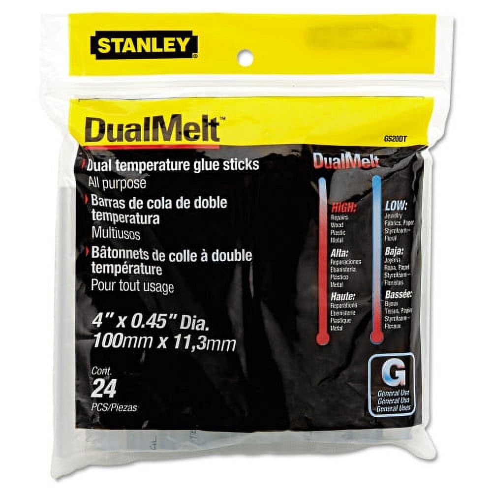 Stanley Dual Temperature Glue Sticks, 0.45" x 4", Dries Clear, 24/Pack