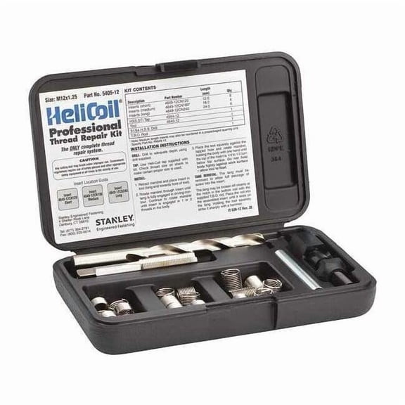 Free-Running Helical Insert Repair Kit, Helical Inserts, M12-1.25, Plain 18-8 Stainless Steel