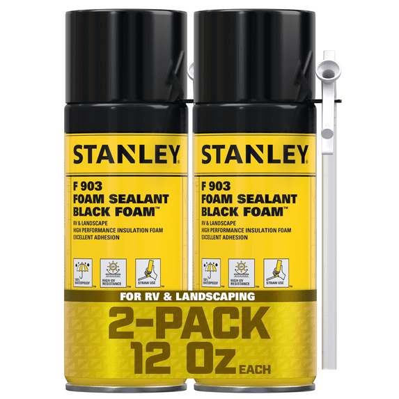 Stanley F903 Black Foam Sealant, 12 oz - Waterproof Adhesive for Waterfalls, Landscaping, RVs & Construction - UV Resistant - 2 Pack