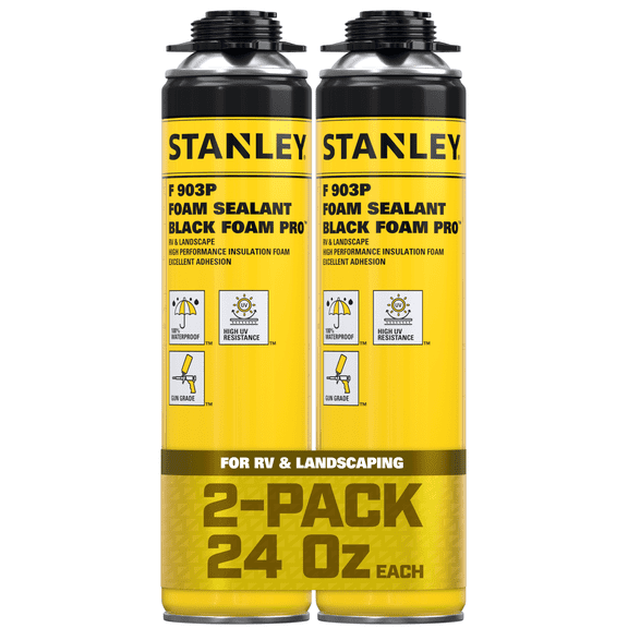 Stanley F903P Black Spray Foam Pro - Expanding Foam Sealant for RV, Automotive & Landscaping - Waterproof & UV Resistant (Gun & Cleaner Not Included) - 24oz, 2 Pack