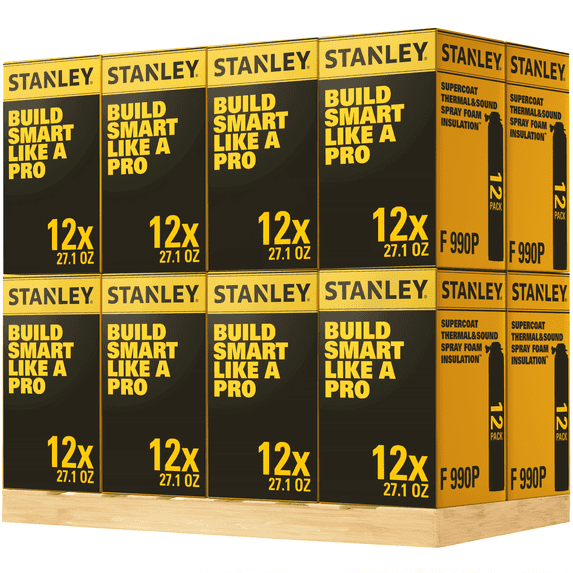Stanley F990P SuperCoat Spray Foam - Fire Rated - R-Value 11.32 at 2” - Covers 3840 Board Feet at 1” - Gun Use (Not Included) - 192 Pack