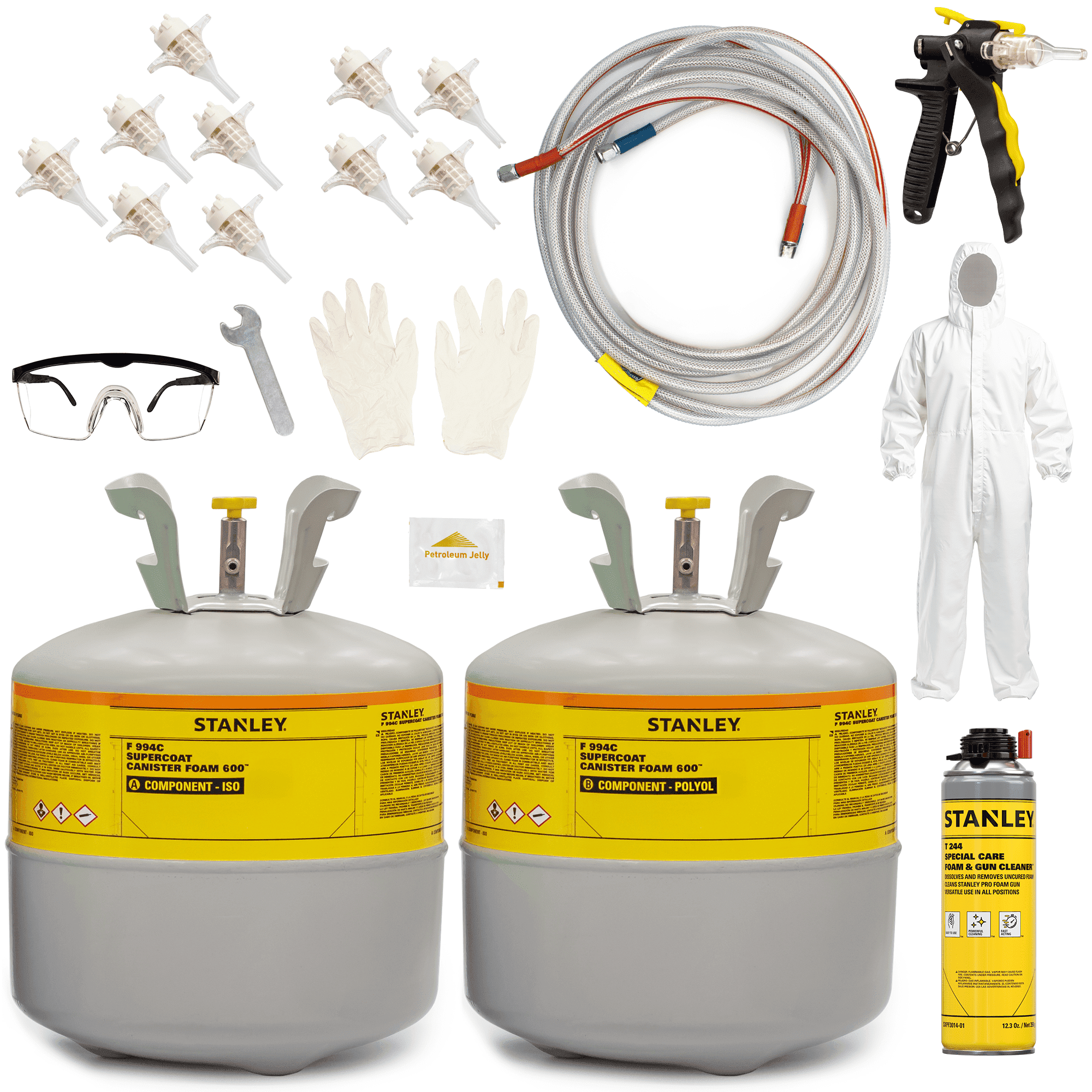 Stanley F994C SuperCoat Canister Spray Foam Insulation Kit (600 Board Feet) - Class A Fire Rated Closed Cell Two-Component Polyurethane Foam - R-6.27 per Inch - Includes Gun & Hose, 1 Pack