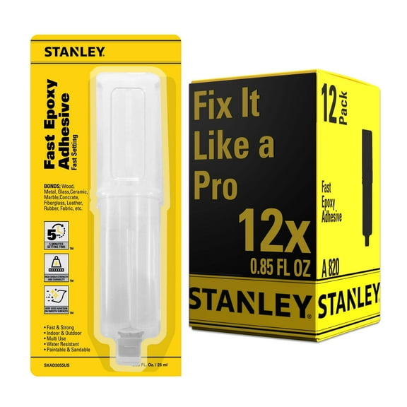 Stanley Fast Epoxy Adhesive - Quick-Setting Multi-Surface Glue, 0.85oz-12 Pack