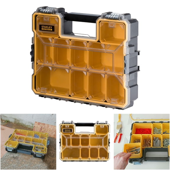 Stanley FatMax 1-97-518 Deep Pro Organizer Tool Box with 10 Compartments, Waterproof Seal, Stackable Design, Multi-Color