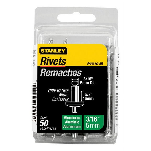 Stanley Hand Tools PAA610-5B 3/16" X 5/8" Aluminum Rivets 50 Count