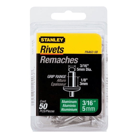 Stanley Hand Tools PAA62-5B 3/16" X 1/8" Aluminum Rivets 50 Count