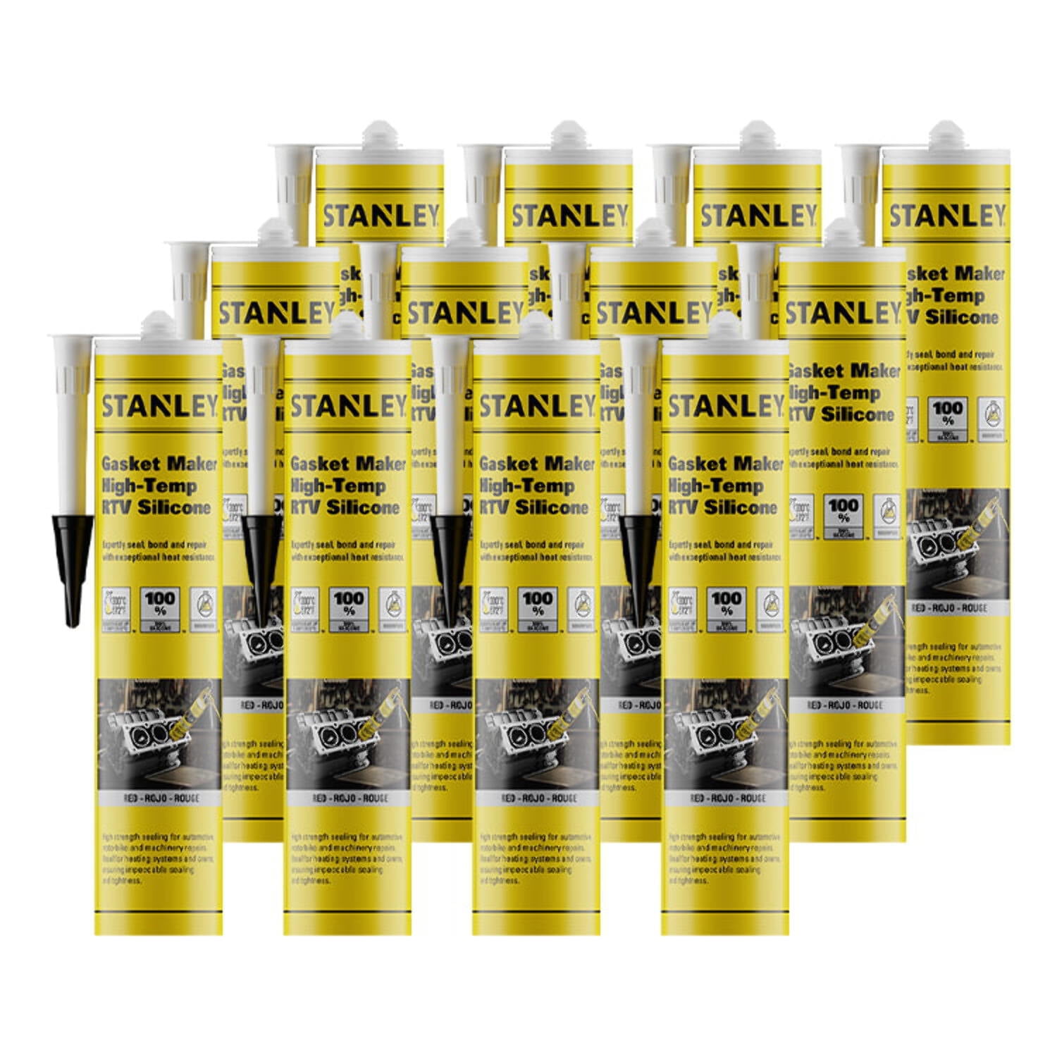 Stanley High Temp Gasket Maker - RTV Silicone Sealant -10.1oz-Black-12 ...