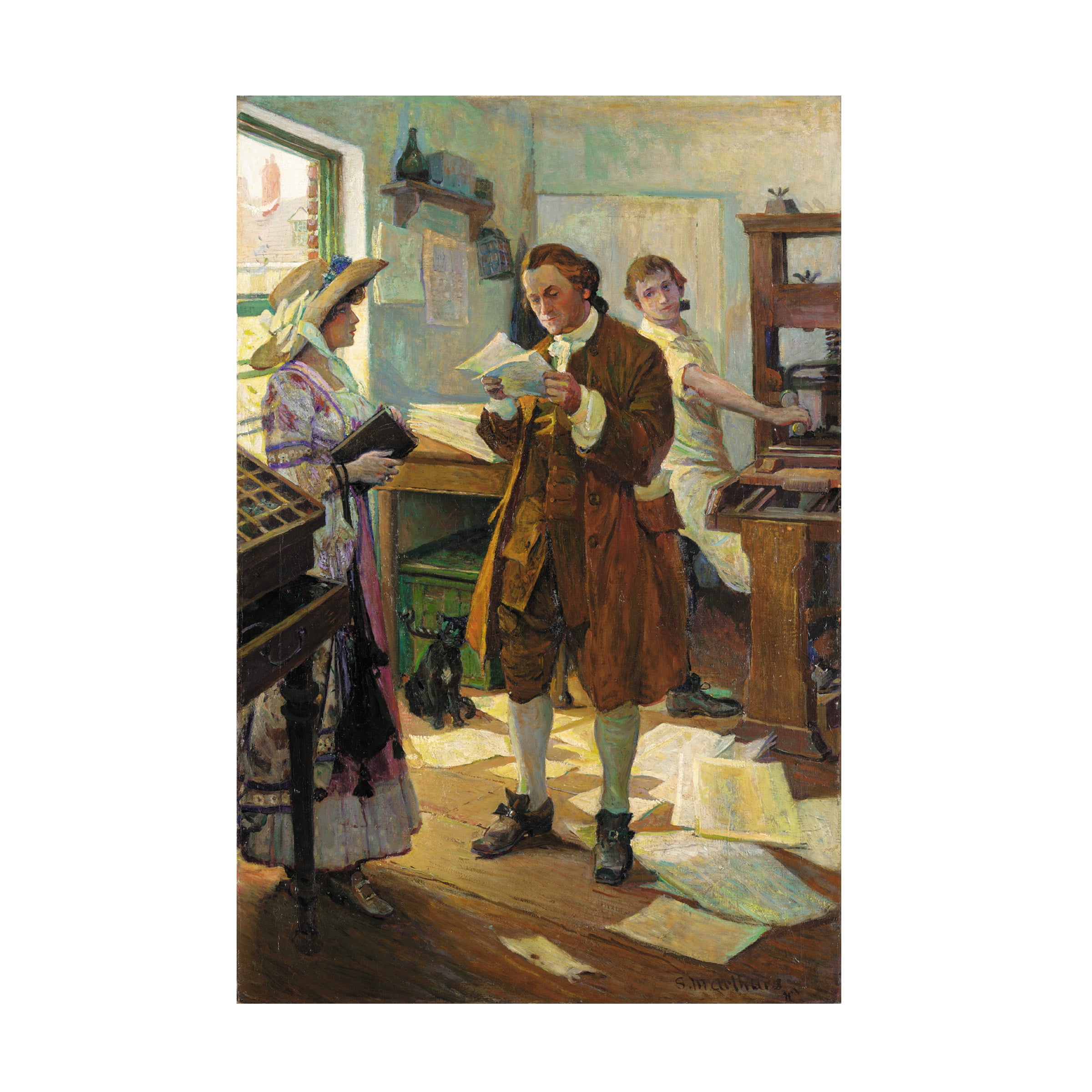 Franklin The Printer Historical Canvas Art in Tan and Brown