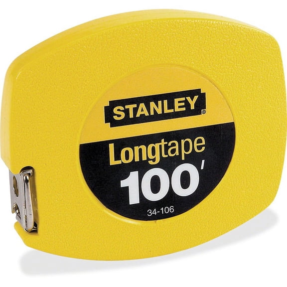 Stanley Measuring Tapes - 100 ft Length 0.4" Width - 1/8 Graduations - Imperial Measuring System - Plastic, Polymer - 1 Each - Yellow | Bundle of 5 Each