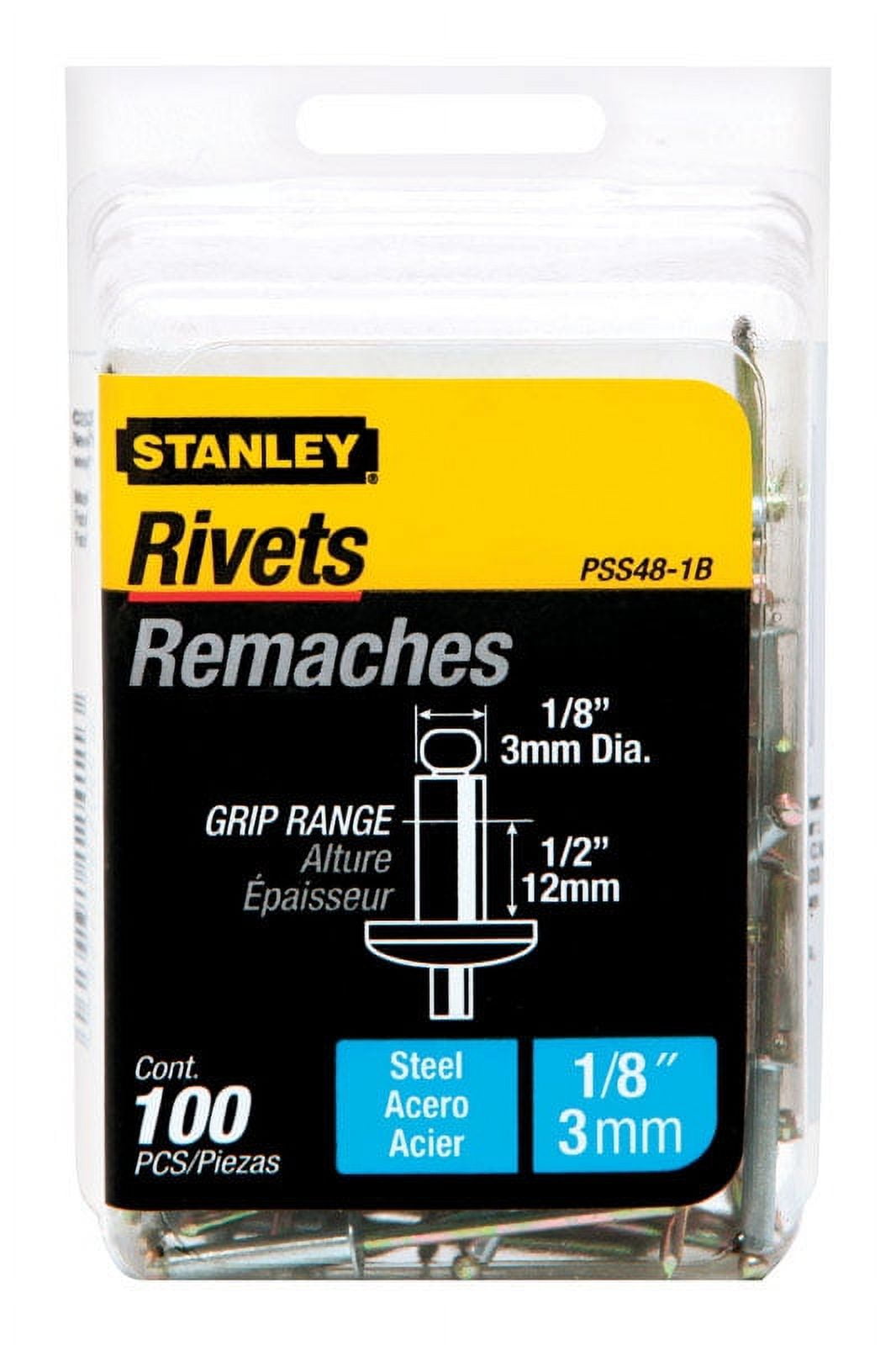 Stanley PSS48-1B Pop Rivet, High-Strength, Reusable, Galvanized Steel - pack of 100