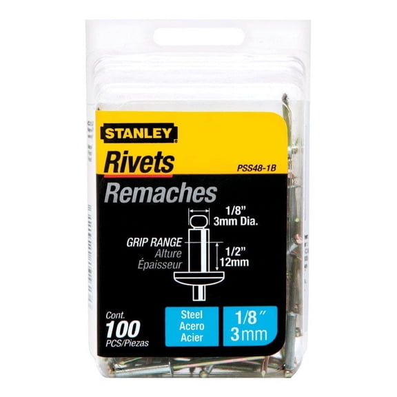 Stanley PSS48-1B Pop Rivet, High-Strength, Reusable, Galvanized Steel - pack of 100