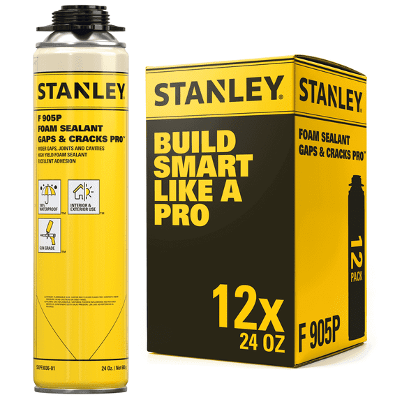 Stanley F905P Gaps & Cracks Pro Foam Sealant - Expanding Polyurethane Foam for Wide Gaps & Cracks - Waterproof - Gun Use (Not Included), 24oz - 12 Pack