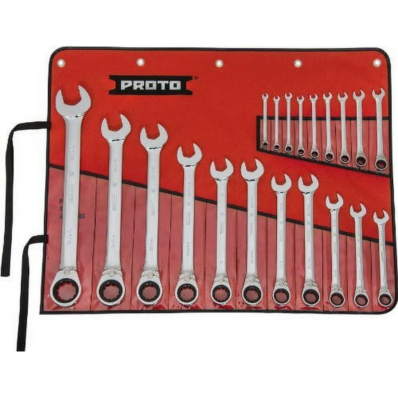 Proto 20 Piece Full Polish Combination Reversible Ratcheting Wrench Set 12 Point