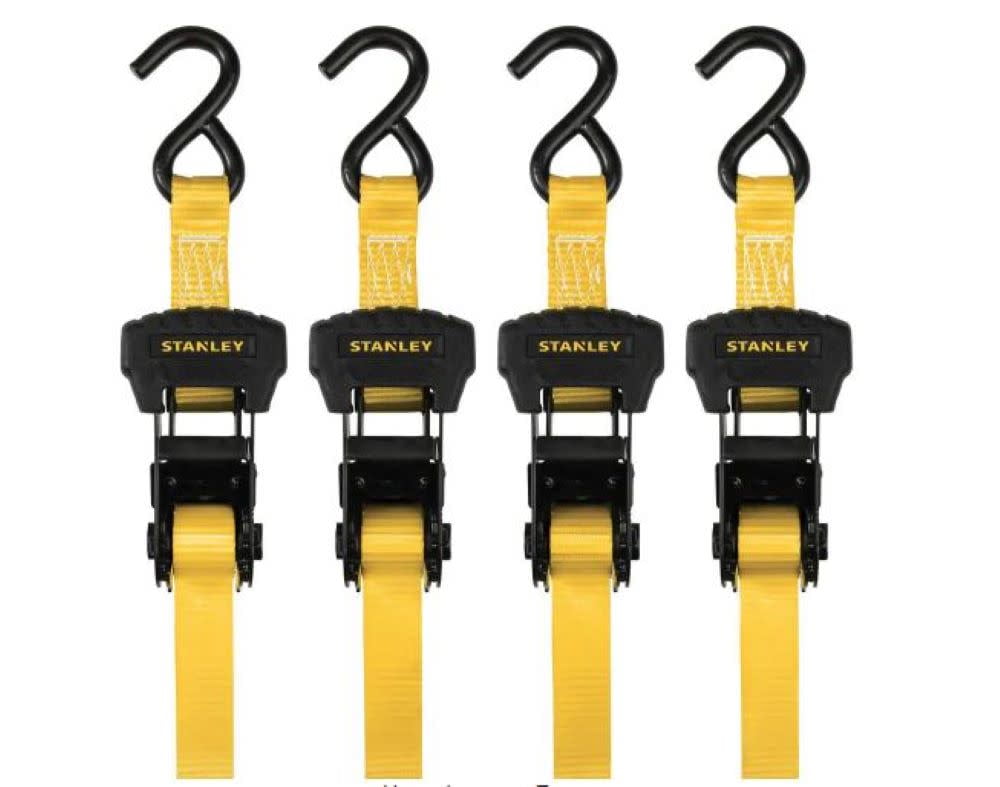 STANLEY®  1.25" x 16' x 3,000  lbs Pre-Threaded Mid-Duty Ratchet Straps, 4-Pack