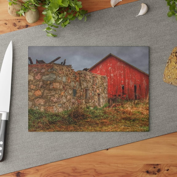 U R There Photography Stanley Road Ruins Rustic Farmhouse Tempered-Glass Cutting Board 8"x 11"