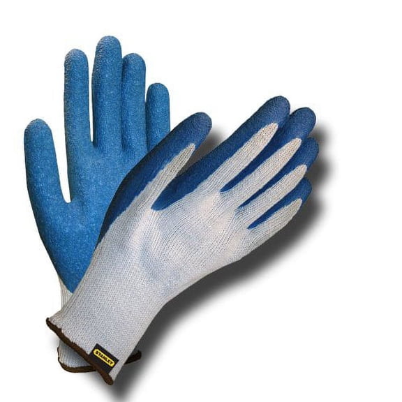 Stanley S39821 Polyester-Cotton Glove with Blue Crinkle Latex Coating, Gray
