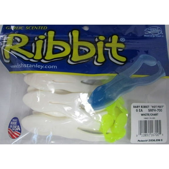 Stanley SRFH-700 Baby Ribbit "Hot Feet" White/Chart Fishing Lure Soft 6 Pack