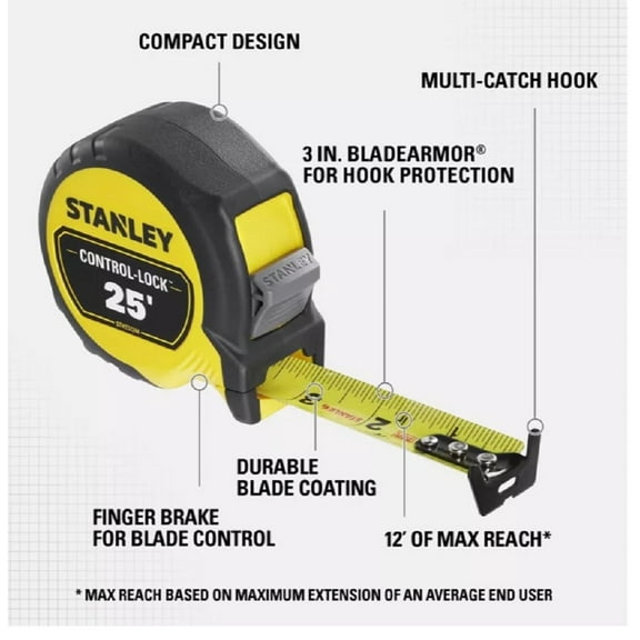 Stanley STHT37255 Control Lock Tape Measure 25 ft. 2 Pack