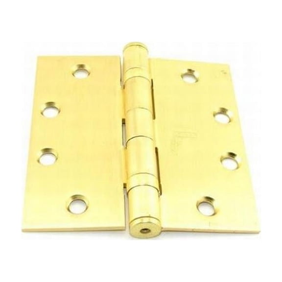 Stanley Security 4.5 x 4.5 in. Steel Full Mortise Ball Bearing Standard Weight Square Corner Hinge, No. 068784 Satin Brass