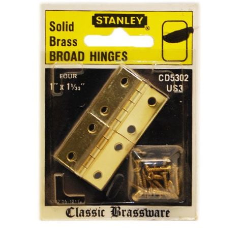 Stanley Solid Brass 1 x 1 1/32 Inch Broad Boat Hinges