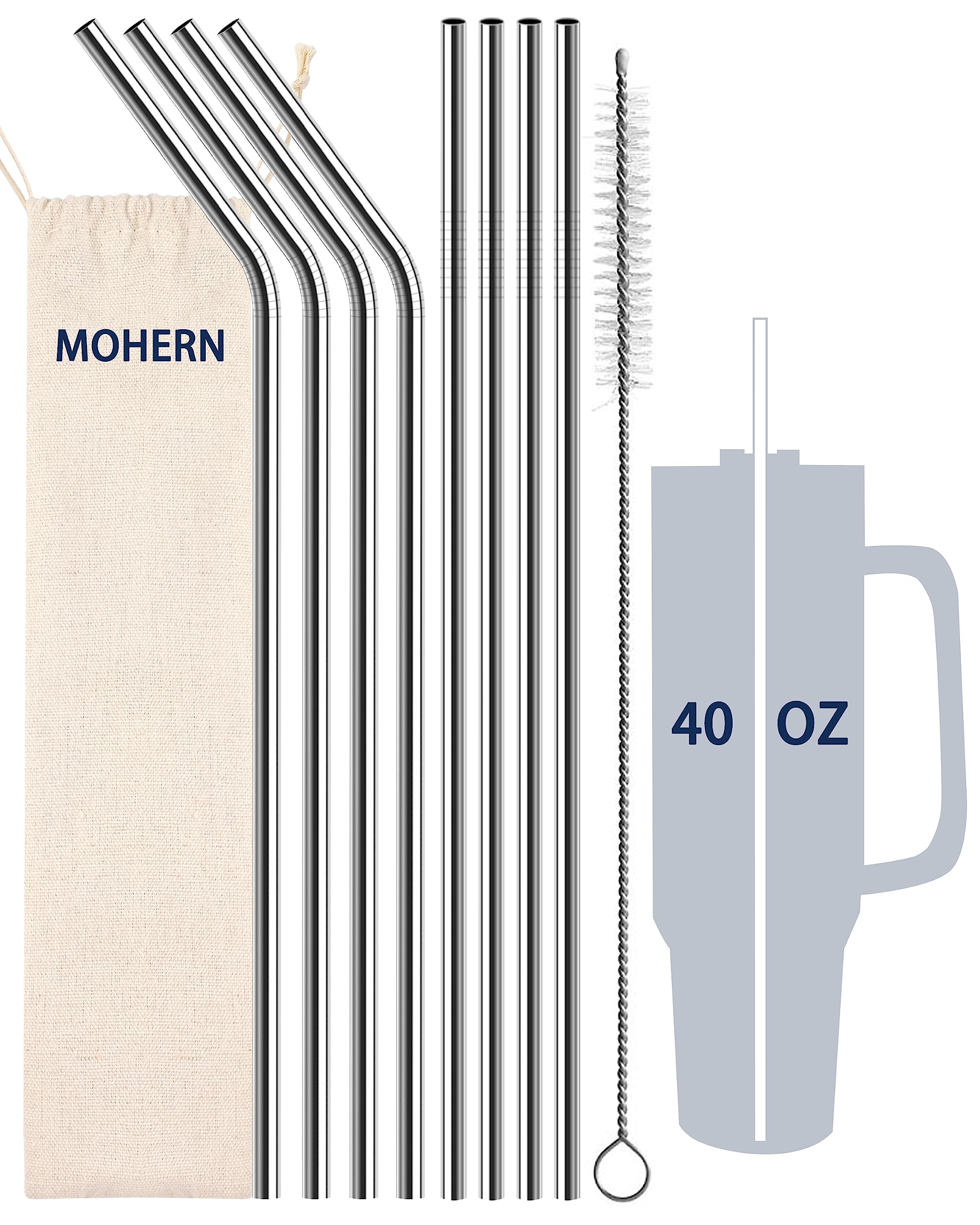 Stanley Straw Replacement 40 oz 30 oz, 8 Pcs Metal Straws Reusable