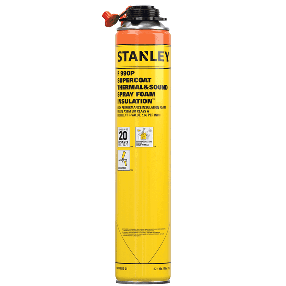 Stanley F990P SuperCoat Spray Foam - Fire Rated - R-Value 11.32 at 2” - Covers 20 Board Feet at 1” - Gun Use (Not Included) - 1 Pack