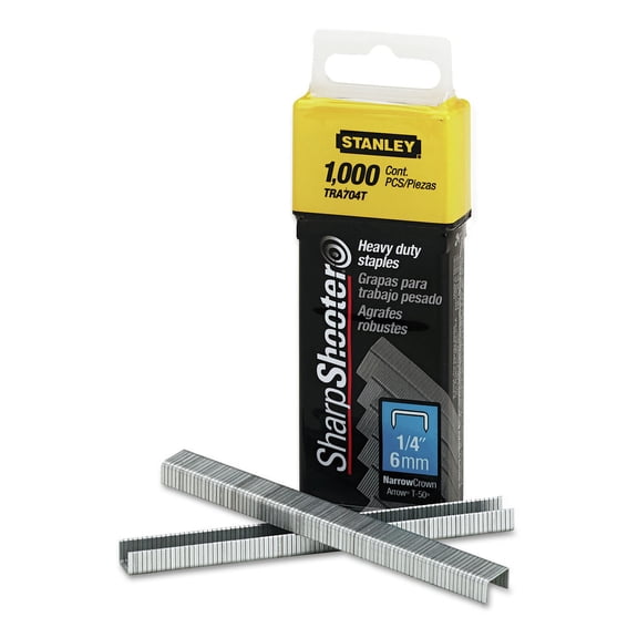 Stanley TRA704T 0.25 in. Leg x 0.5 in. Crown SharpShooter Heavy-Duty Steel Tacker Staples (1000/Box)